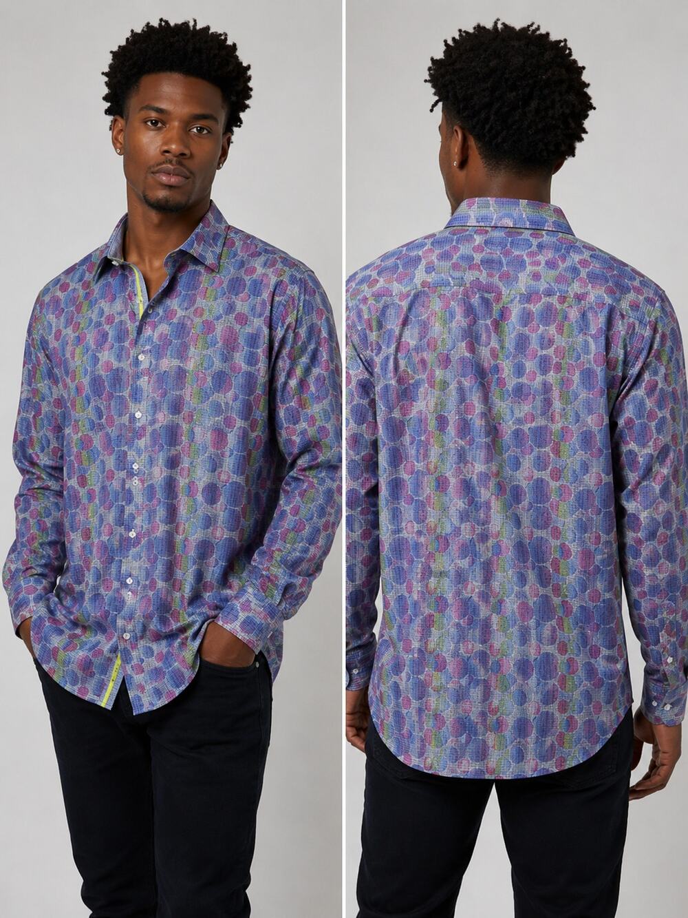 Luchiano Visconti Black Multicolor Abstract Geometric Button Up Shirt 3XLB Artsy